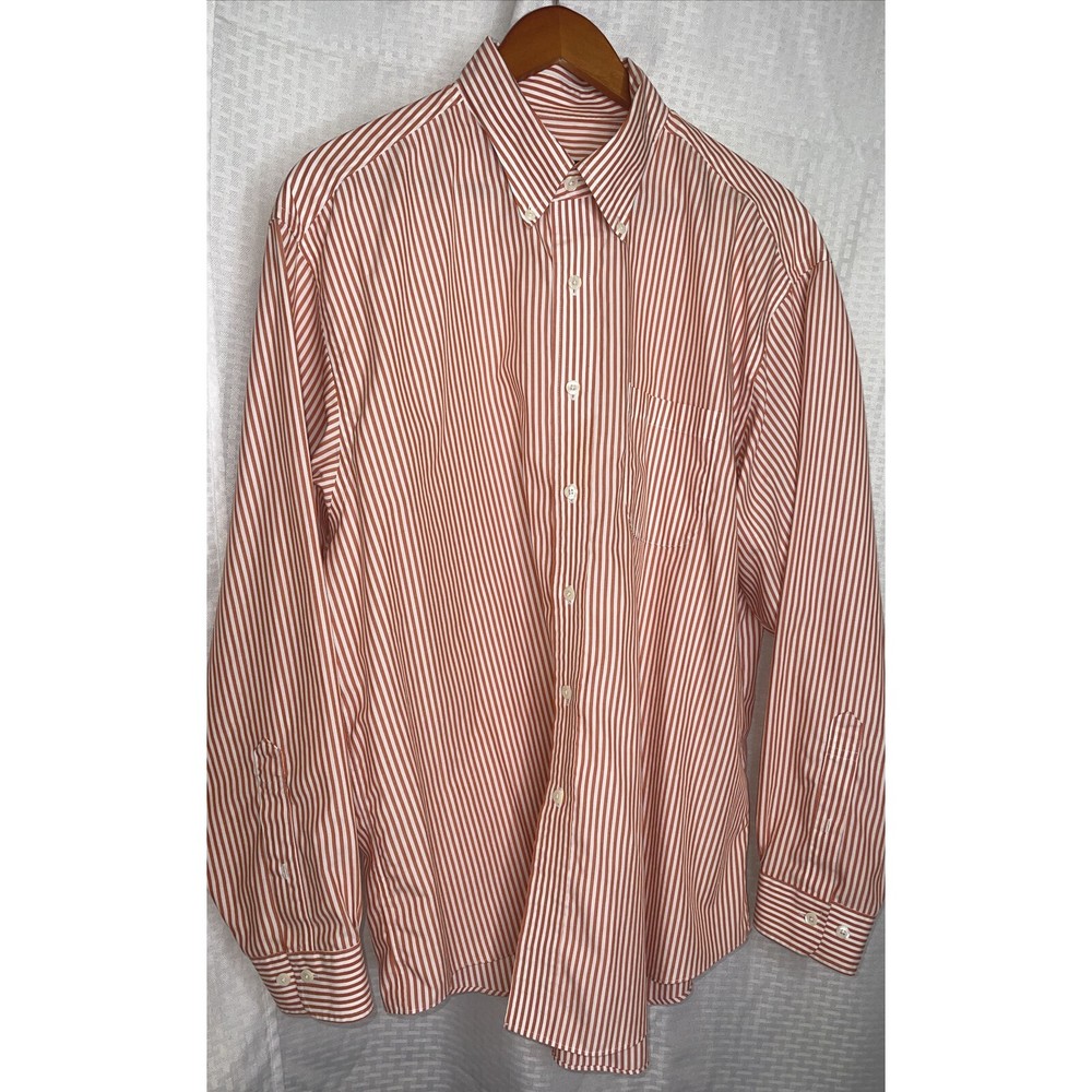 Men’s Brooks Brothers Extra Large Orange White Stripe Button Up Non Iron Pocket